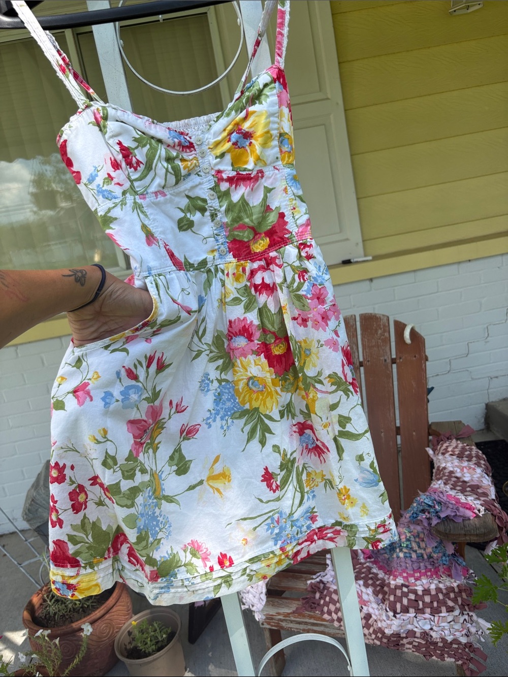 Abercrombie & Fitch White Floral Mini Dress with Pink, Yellow & Blue Blooms